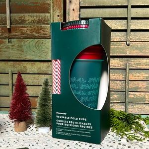 New Holiday 2019 boxed set of FIVE Reusable Cold Cups Tumblers Straws